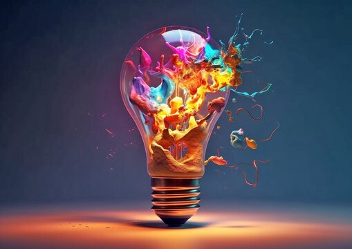 Exploding Light Bulb, Colorful Swirls, Sculpted Impressionism, Digital Art Wonders, Inspirational