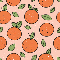 Seamless pattern with orange fruit and leaves