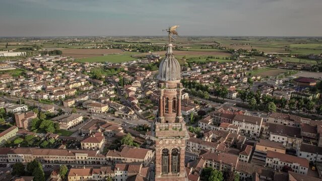 Aerial Panoramic View of Santa Sofia Bell Tower at Sunset