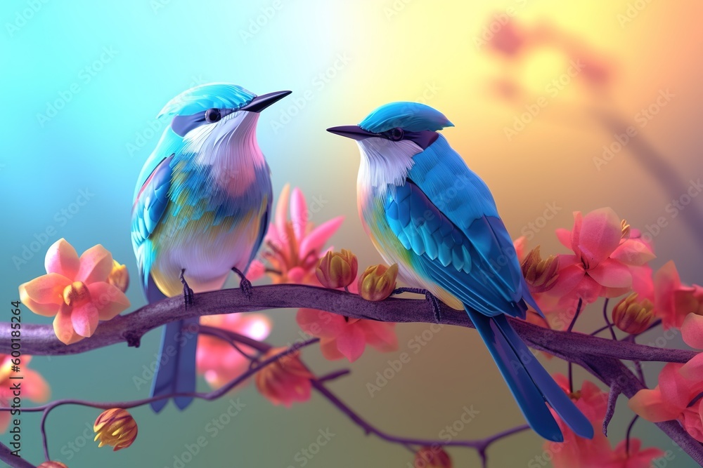 Poster there are two birds perched on top of a limb of the tree. generative ai