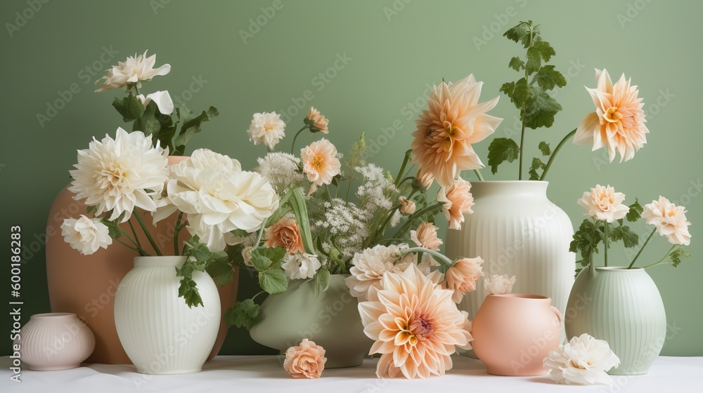 Poster a collection of vases, each one filled with a unique kind of flower Generative AI