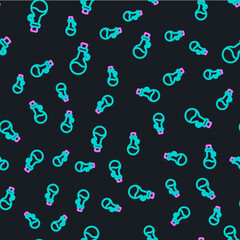 Line Bottle of olive oil icon isolated seamless pattern on black background. Jug with olive oil icon. Vector