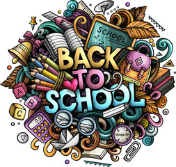 Back to School detailed lettering cartoon illustration