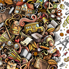 Obraz premium Back to School detailed cartoon border illustration