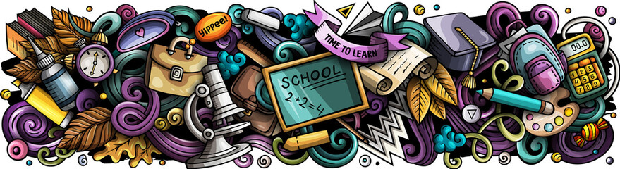 Back to School detailed cartoon banner illustration