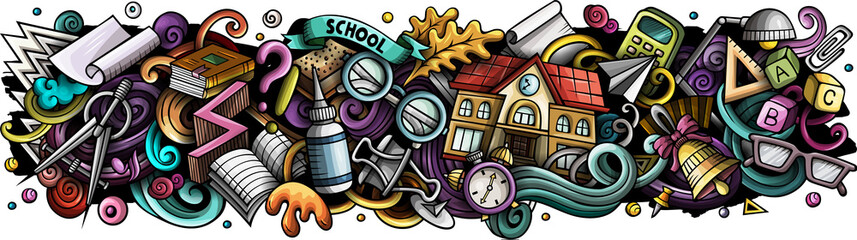 Back to School detailed cartoon banner illustration