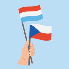 Flags of Luxembourg and Czech Republic, Hand Holding flags