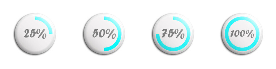 Circle progress bar set. 25 50 75 and 100 percents. Vector illustration.