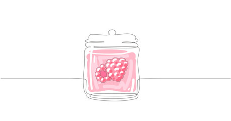 Vector line illustration of raspberry jam in a jar.