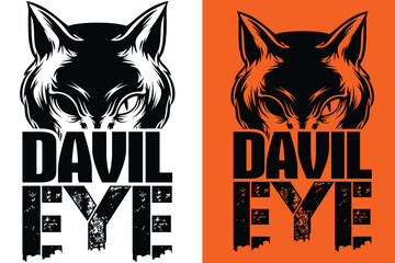 devil eye drawing cat art textile illustration white and black graphic awesome garment print type silhouette apparel awesome cotton t-shirt design