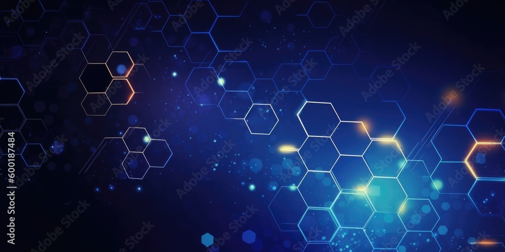 Poster blue hexagon technology abstract background. generative ai aig21.