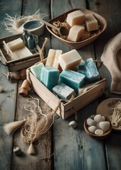 Handmade soaps and other bath products. Eco - friendly cosmetics for body care, generative ai