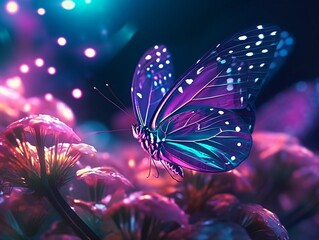 Fototapeta na wymiar Neon butterflies, Generative AI
