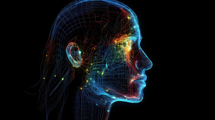 Artificial Intelligence concept, digital face. Technology.