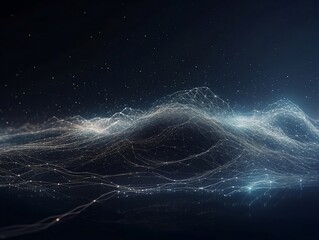 Abstract connected dots and lines. Concept of AI technology, Motion of digital data flow. Communication and technology network concept with moving lines and dots. 3D rendering