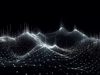 Abstract connected dots and lines. Concept of AI technology, Motion of digital data flow. Communication and technology network concept with moving lines and dots. 3D rendering