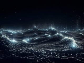 Abstract connected dots and lines. Concept of AI technology, Motion of digital data flow. Communication and technology network concept with moving lines and dots. 3D rendering