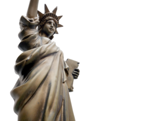 gold bronze metallic statue of liberty isolated on transparent