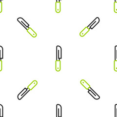 Line Knife icon isolated seamless pattern on white background. Cutlery symbol. Vector