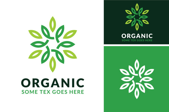 Simple Nature Beauty Mandala Flower, Green Leaf Foliage Floral Pattern for Organic Fresh Vegetable logo design