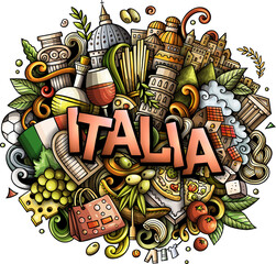 Italia detailed lettering cartoon illustration