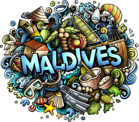 Maldives detailed lettering cartoon illustration