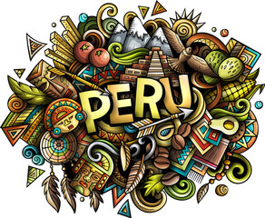 Peru detailed lettering cartoon illustration