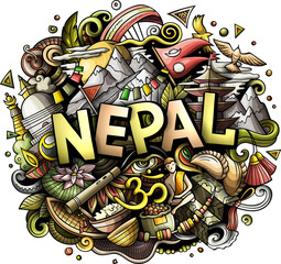 Nepal detailed lettering cartoon illustration