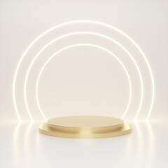 Golden cylinder round podium on the white background, minimalism product display scene for advertisement, modern cosmetic mock up, empty space template, promotions discount sale. 3d render