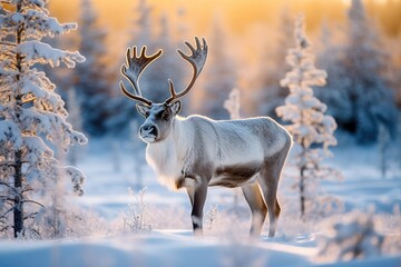 Mesmerizing Lapland Scene, Reindeer, Snow-Covered Landscape, Arctic Winter Wonderland