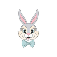 Cute cartoon bunny portrait. Happy Easter design. Vector illustration isolated on white.