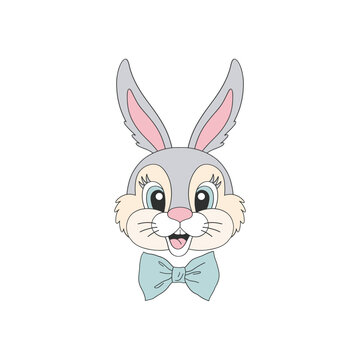 Cute cartoon bunny portrait. Happy Easter design. Vector illustration isolated on white. © AngellozOlga
