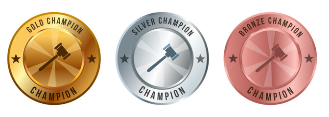 Court hammer law auction competition gold silver bronze medal championship contest award
