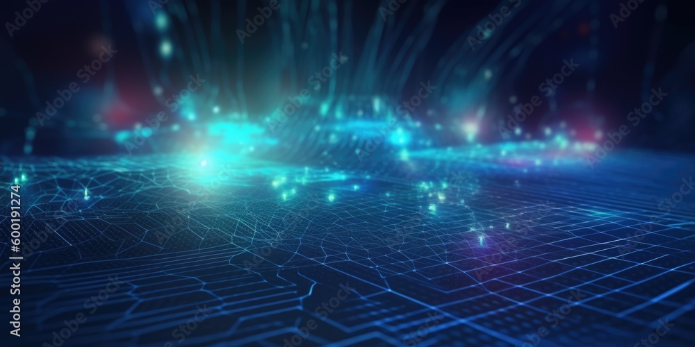 Poster perspective grid of network connection technology background. generative ai aig21.
