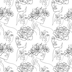 Woman Faces Seamless Pattern