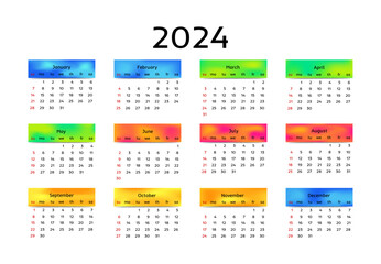 Calendar for 2024 isolated on a white background