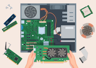 Pc assembly. Repair service make making pc semiconductors exact vector smart components