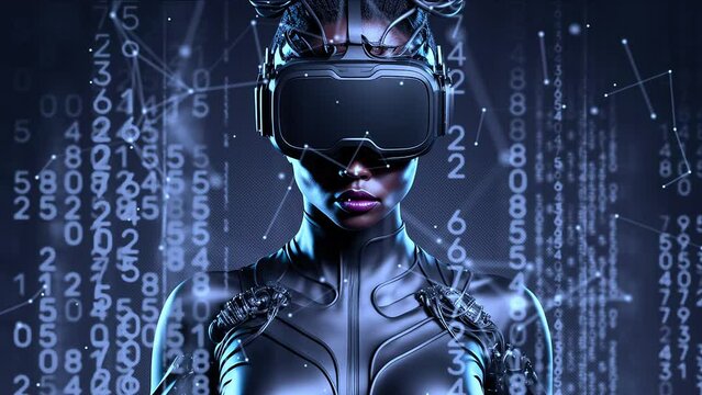 Robot woman on black background. Created with generative Ai technology. High quality 4k footage