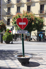 No violencia machista traffic sign seen in a shopping street in Spain against transgressive behaviour