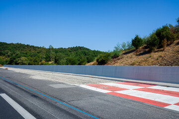 Fototapeta premium Emergency braking area for vehicles on a highway descent, with gravel, runaway truck.