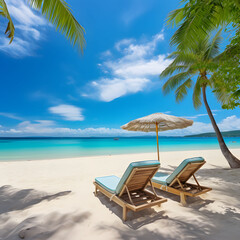 Naklejka na ściany i meble beach with palm trees on a sunny day