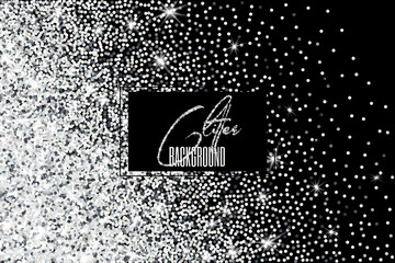Stylish black background with silver glitter dots, modern design template. Vector illustration.