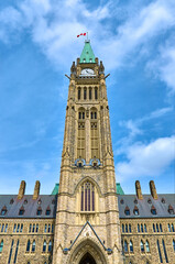 Fototapeta na wymiar Canadian Parliament building. Peace Tower. Parliament Hill, Ottawa, Ontario, Canada.