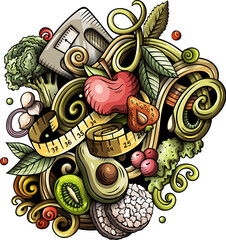Diet food detailed cartoon illustration
