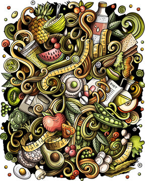 Naklejki Diet food detailed cartoon illustration