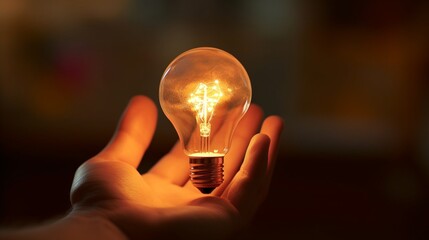 light bulb with hand template landscape background