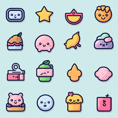 Fototapeta premium Cute various icons in kawaii style