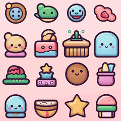Fototapeta premium Cute various icons in kawaii style
