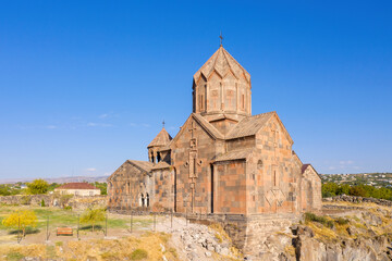 View of Hovhannavank monastery on sunny summer day. Ohanavan village, Aragatsotn Province, Armenia.