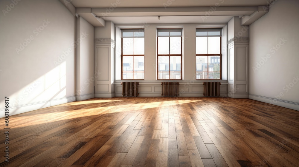 Wall mural empty room with hardwood floors, generative ai